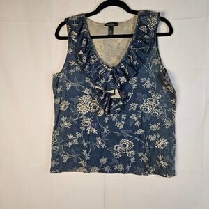 LRL Lauren Jeans Co. Ruffle Crop Floral Tank Top Large